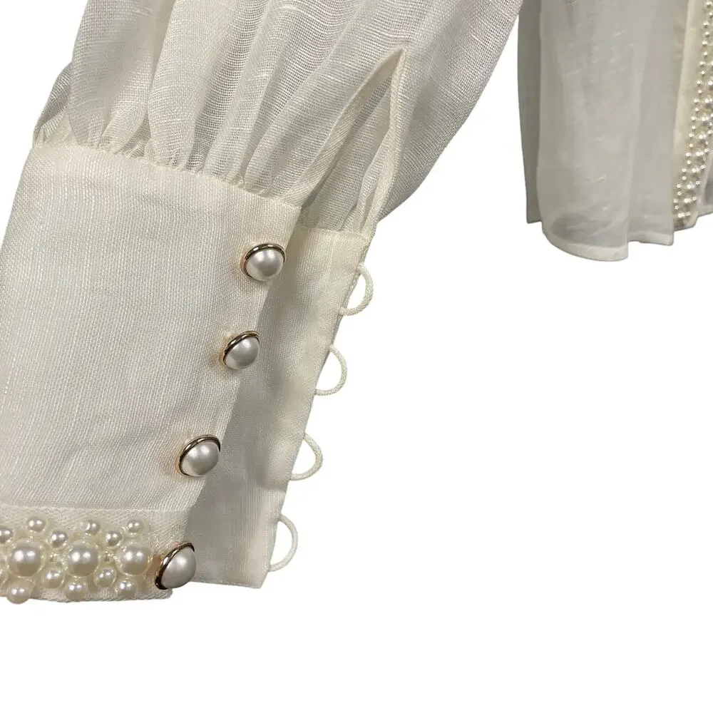 NWT Zimmermann High Tide Pearl Shirt Ivory Long Sleeve Button Up AU 0 / US 4 - Picture 5 of 11
